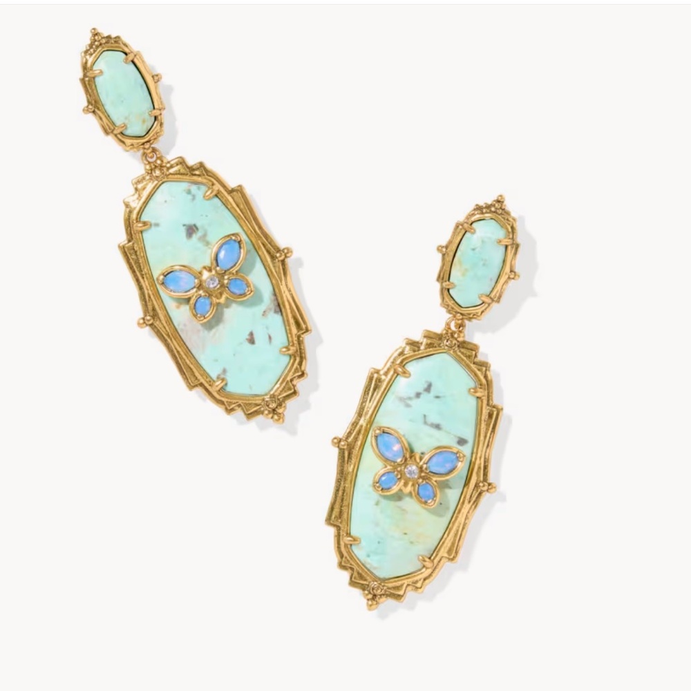 Dolly Parton x Kendra Scott Elle Butterfly Vintage Gold In Sea Green Chrysocolla